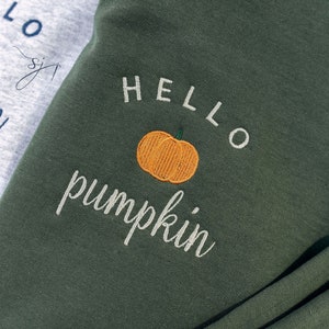 Hello Pumpkin Embroidered Custom Halloween Crewneck Sweatshirt, PSL Pumpkin Everything Fall, autumn image 7