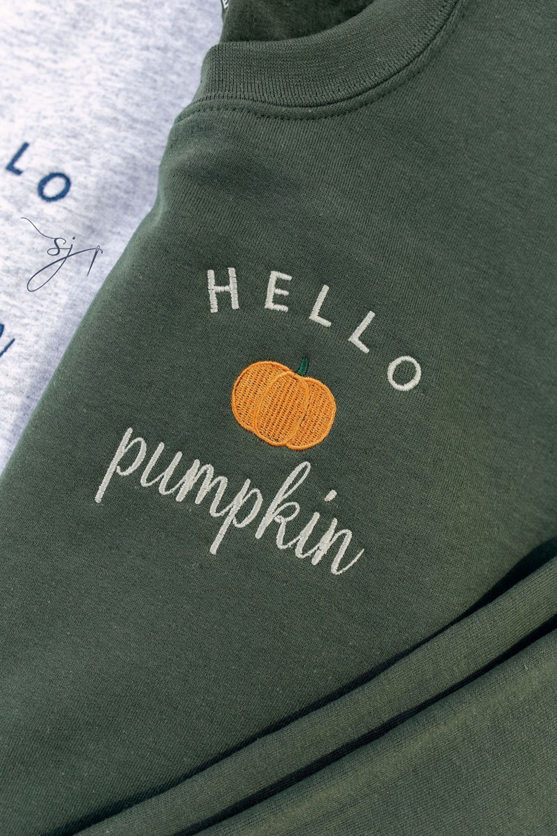 Hello Pumpkin Embroidered Custom Halloween Crewneck Sweatshirt, PSL Pumpkin Everything Fall, autumn image 7