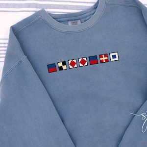 Custom Nautical Flag Embroidered Crewneck Sweatshirt Comfort Colors Summer Boating Beach Make Your Own Etsy