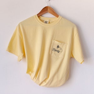 Honey Bee Embroidered Pocket Tee Long Sleeve Crewneck - Etsy