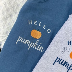 Hello Pumpkin Embroidered Custom Halloween Crewneck Sweatshirt, PSL Pumpkin Everything Fall, autumn image 5