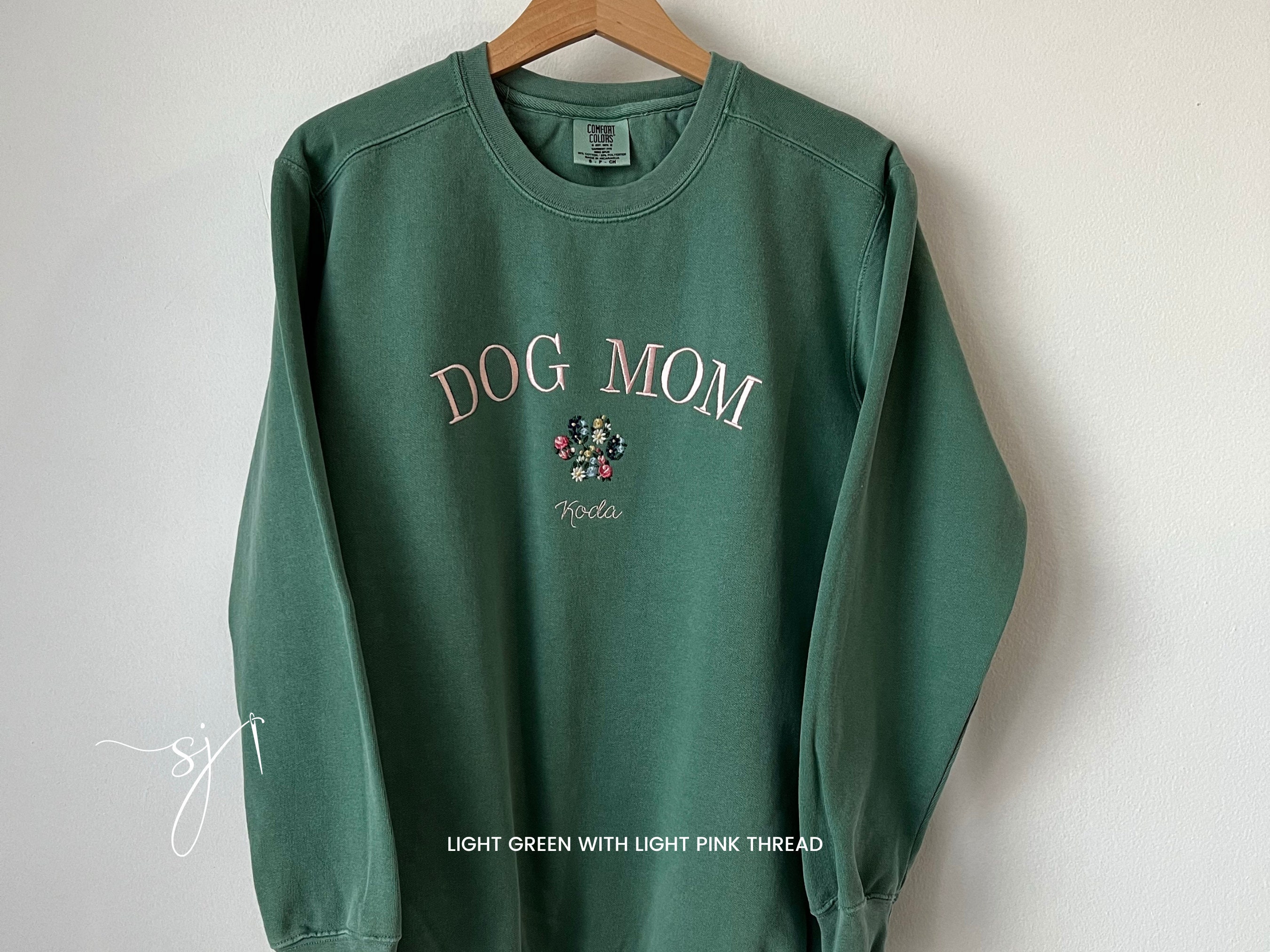 Custom Dog Mom Cat Mom Floral Paw Print Embroidered Comfort Colors Crewneck Sweatshirt, Personalize Fur Mom, Christmas Santa