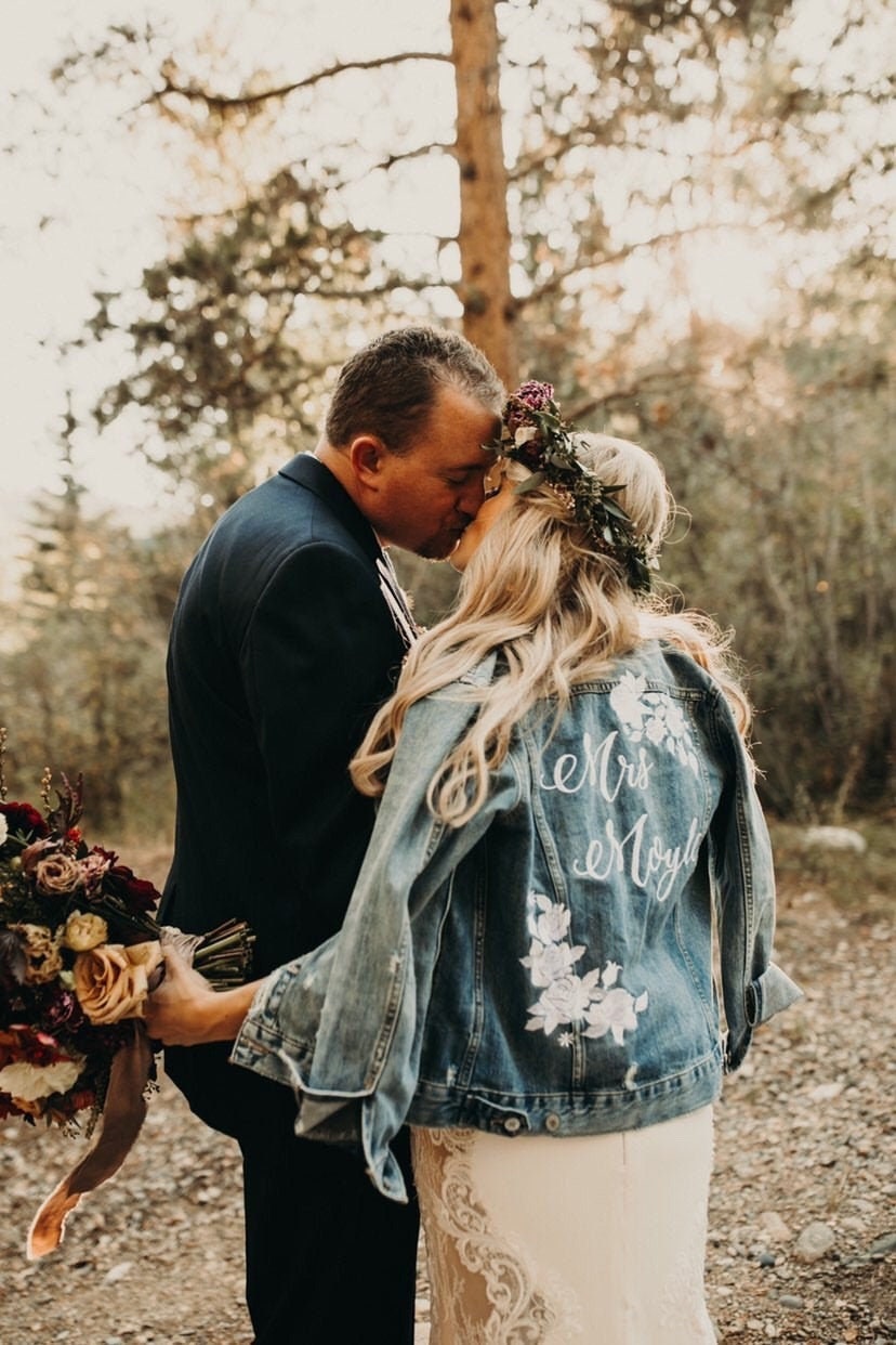 Lucky Brand Embroidered Bride Denim Jean Jacket, Wifey Jean Jacket, F…