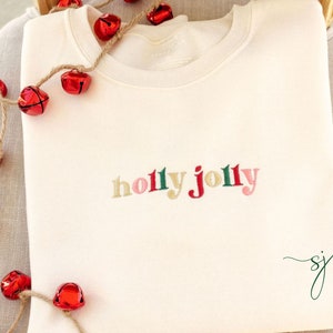 Blue Holly Jolly Embriodered Long Sleeve Crewneck