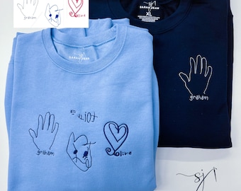 Custom Drawing Custom Sweatshirt! Mother's Day Gildan embroidered sweatshirt embroidered child doodle handwriting sweatshirt from image Gift
