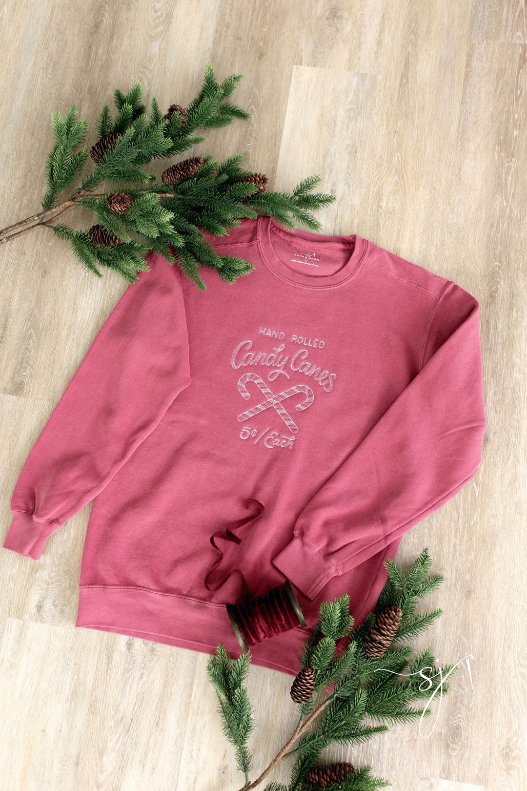 Vintage Candy Cane Comfort Colors Red Embroidered Crewneck Sweatshirt, Merry Christmas Santa ...