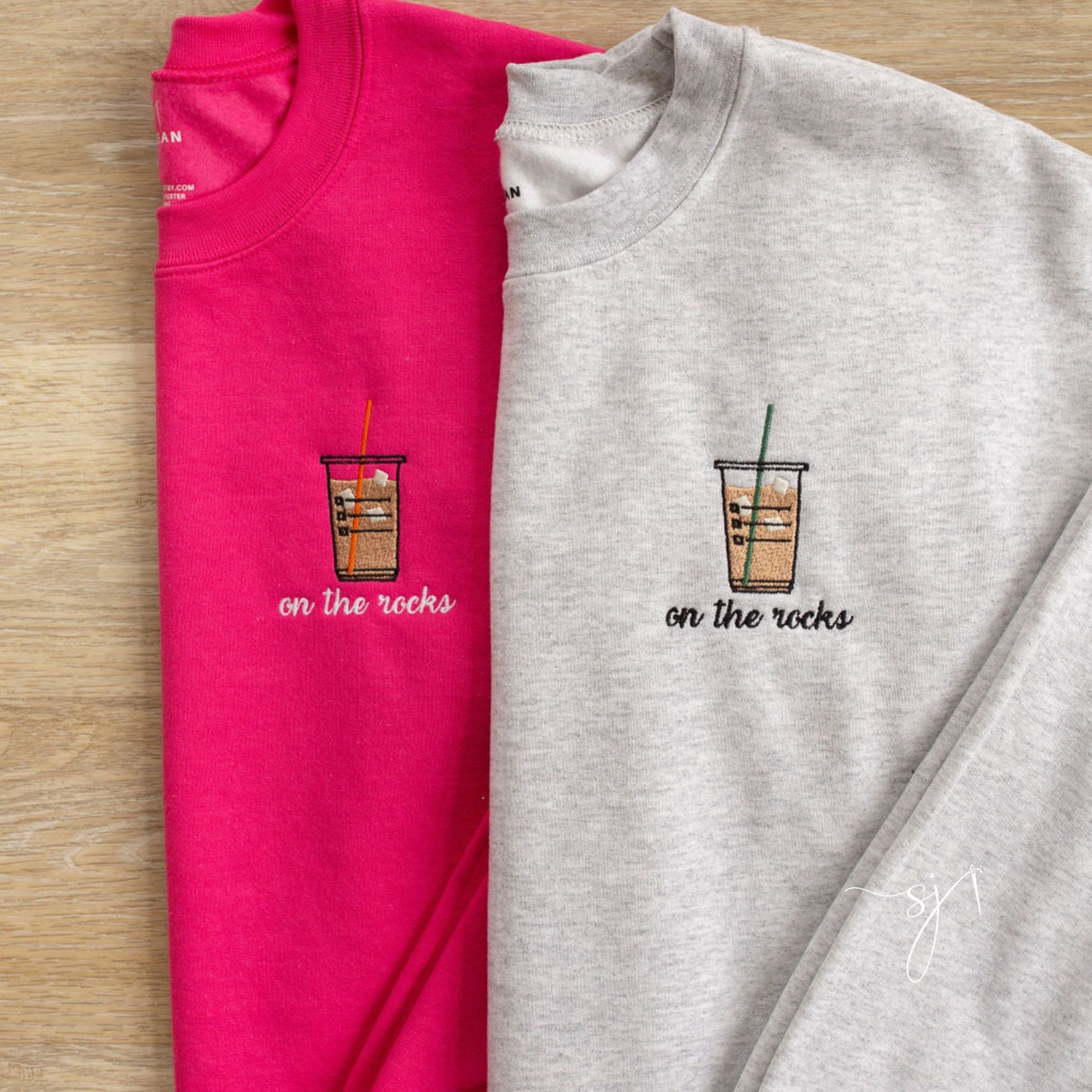 On the Rocks Iced Coffee Embroidered Crewneck Sweatshirt - Etsy
