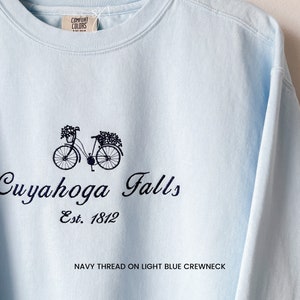 Hometown Heritage Custom Embroidered Comfort Colors Sweatshirt, Vintage Inspired Floral Bicycle College School Crewneck, Christmas, Cornelia image 1