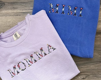 Custom Floral Letter Embroidered Comfort Colors Sweatshirt, Mother's Day School Crewneck, Personalize your own Gift, Christmas Santa