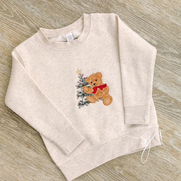 Weihnachten Teddy Kleinkind gestickt Rundhals-Sweatshirt, Jugend Kind Santa Geschenk Weihnachtsbaum Winter Pullover Geschenk