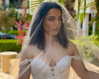 Ultra sheer wedding veil, minimalist veil, sheer drop veil, two tier veil with no gathers - ABIGAIL