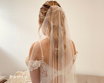 Ultra sheer veil, minimalist veil, modern sheer veil, barely there one tier ivory veil - EDEN