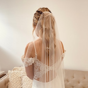 Ultra sheer veil, minimalist veil, modern sheer veil, barely there one tier ivory veil - EDEN