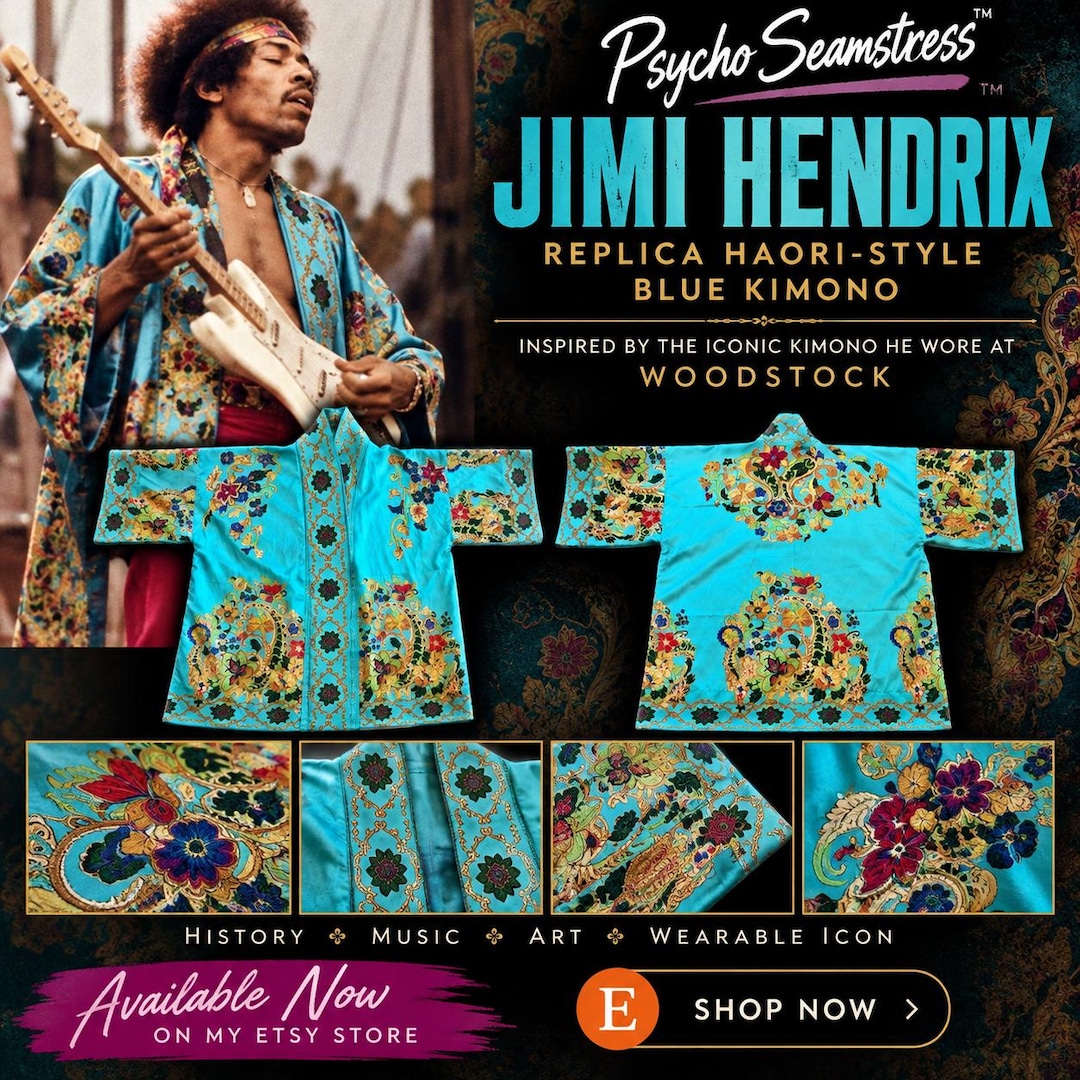 Jimi Hendrix Replica Haori Kimono, Woodstock, Print on Fabric, DIY