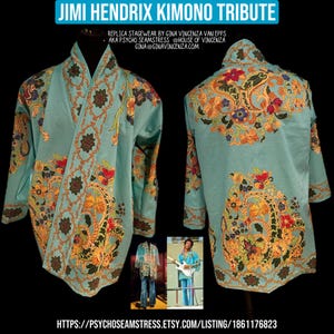 Réplica de kimono azul de Jimi Hendrix, estampado en tela, chaqueta DIY o hecha a medida