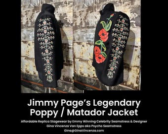 Jimmy Page Poppy Jacket Led Zeppelin Vintage Stagewear Replica Faux Embroidered / Beaded DTF Direct To Fabric Heat Press Men’s Medium