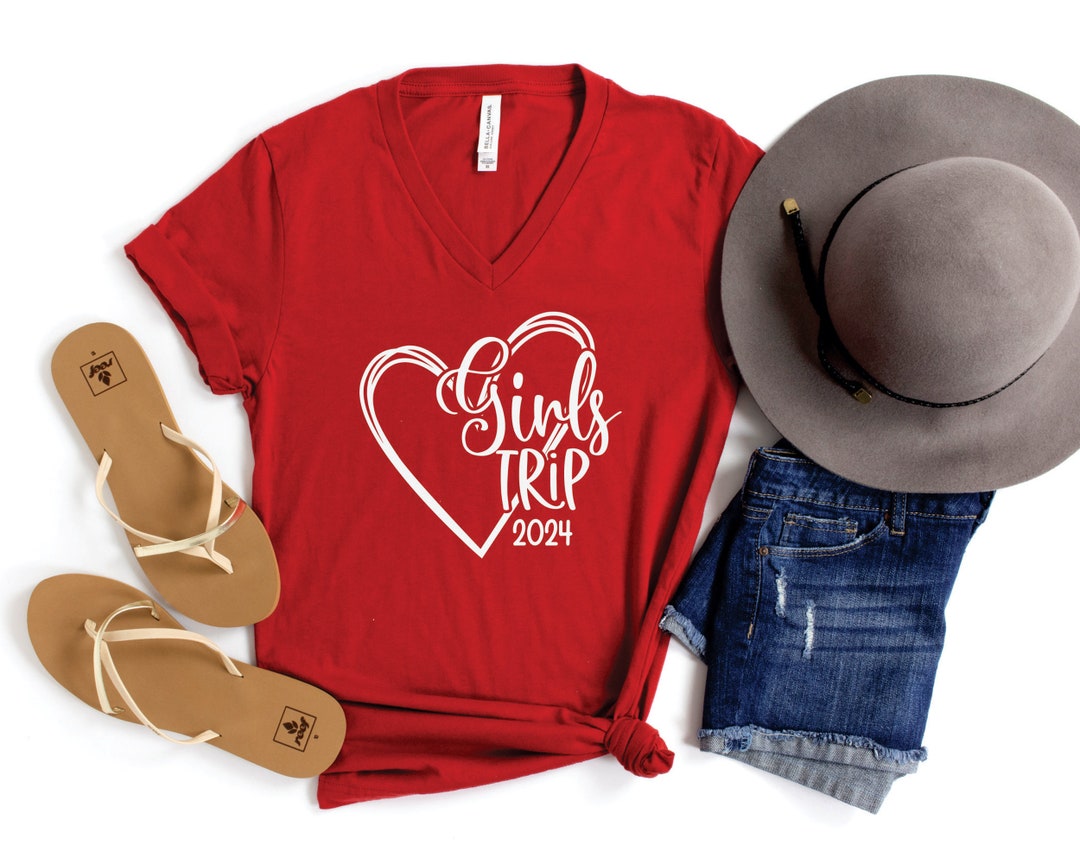 Girls Trip 2024 Heart Vneck Shirt, Girls Trip Shirts, Girls Weekend