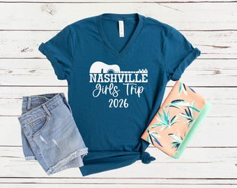 Nashville Girls Trip 2026 V-Neck Shirt, Girls Weekend Getaway Tee, Matching Vacation Shirts