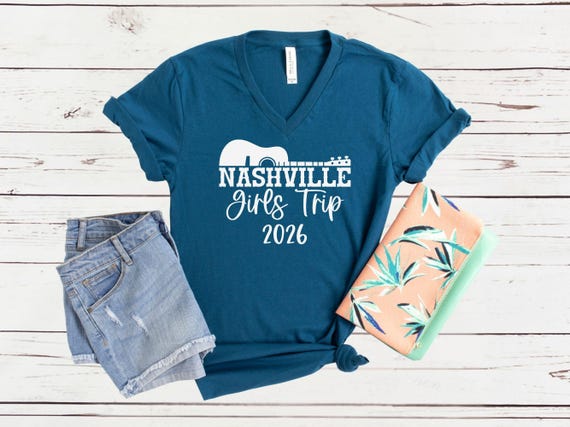 Nashville Girls Trip 2026 V-Neck Shirt, Girls Weekend Getaway Tee, Matching Vacation Shirts