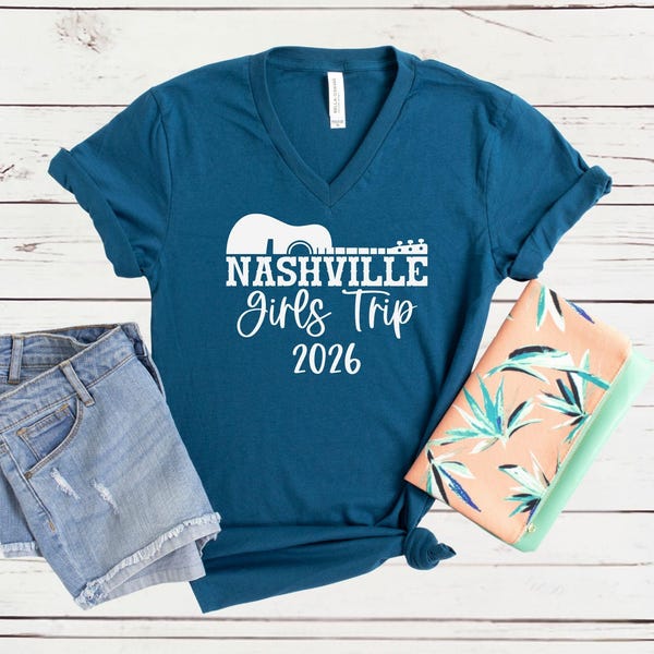 Nashville Girls Trip 2026 V-Neck Shirt, Girls Weekend Getaway Tee, Matching Vacation Shirts