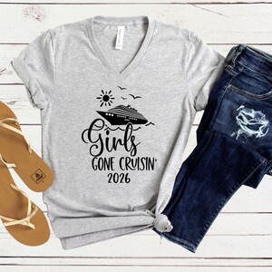 Girls Gone Cruisin’ 2026 V-Neck Shirt, Cruise Trip T-Shirt, Matching Girls Vacation Tees Athletic Heather