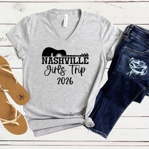 Nashville Girls Trip 2026 V-Neck Shirt, Girls Weekend Getaway Tee, Matching Vacation Shirts Athletic Heather