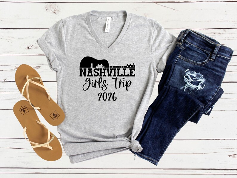 Nashville Girls Trip 2026 V-Neck Shirt, Girls Weekend Getaway Tee, Matching Vacation Shirts Athletic Heather