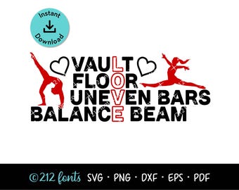 Gymnastics LOVE Graphic Bundle (Vault, Floor, Bars, Beam) (Digital Download)
