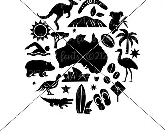 Australia Culture Icons Circle Graphic (svg, png, dxf, eps, pdf)