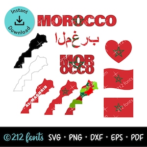 Morocco Flag & Map SVG Clipart: Moroccan Art Graphics (Digital Download)