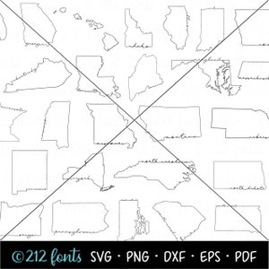 Estados Unidos Line Art SVG PNG Gráficos, Estados Line Art Ilustrações, Mapa de Arte dos EUA, Gráficos de Estados Americanos, Todos os 50 Estados Gráficos SVG Pacote