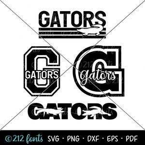 Gators Maskottchen SVG-Grafikpaket, Gators Schule Png, Schulmaskottchen Kunst, Sport-Team-Shirt Grafiken, Gators geschnitten Datei, College Wortkunst