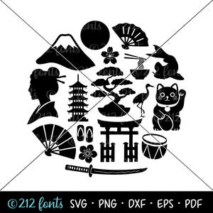 Japan Culture SVG Circle Graphic, Japan Icons Graphics, Japanese Clip Art, Tokyo Kyoto Culture Cut File, Japanese Shirt Graphics Icons