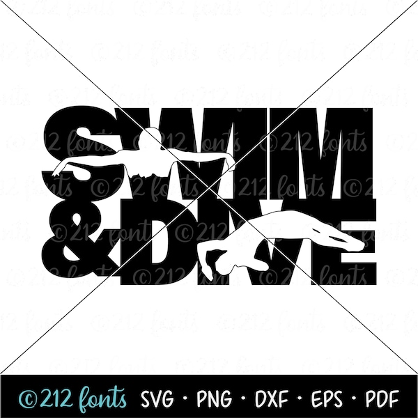 Swim & Dive Silhouette Clip Art, Swimmer Png, Jpg Svg format, Digital Swim + Dive Team JPG, Swimming Graphics, Swim Cut File, Dive Team DXF
