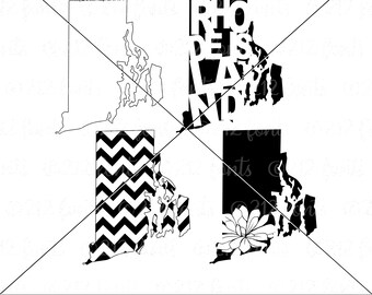 Pacchetto di elementi grafici della mappa del Rhode Island (download digitale - svg, png, dxf, jpg)