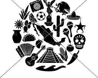 Mexico Culture Icons Graphic, Mexican Shirt Art SVG (Digital Download)