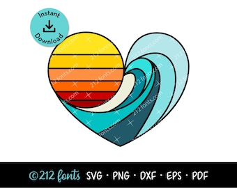 Ocean Wave Heart SVG, Sunset Beach Graphic (Digital Download)