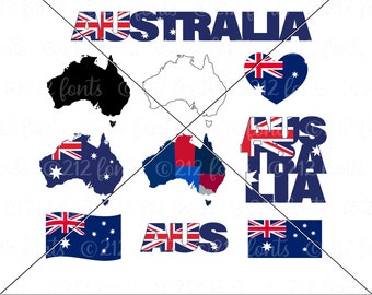 Australia Flag & Map Graphics: Country Silhouette SVG Pack