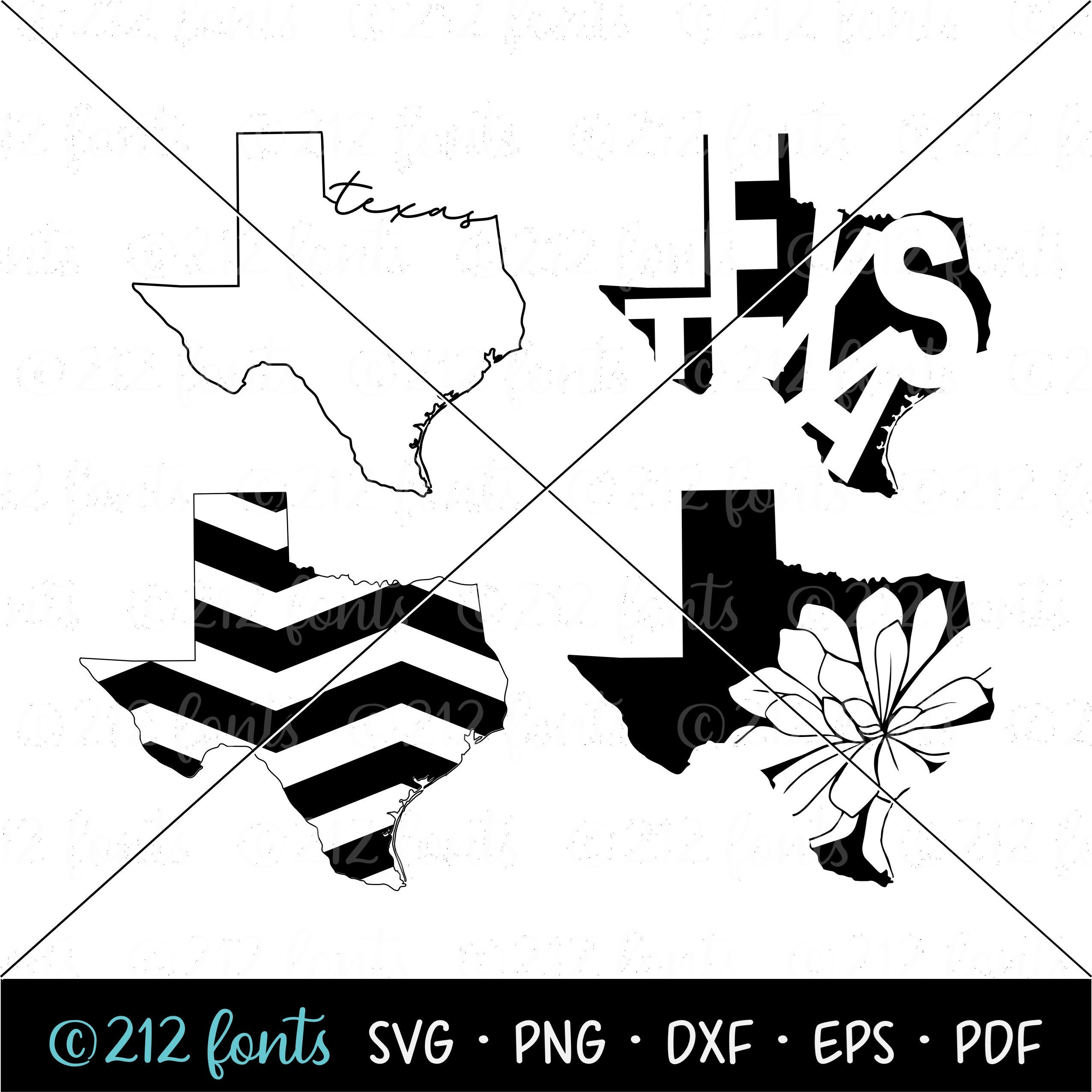 Texas Map Outline: Silhouette Art, Typography Designs (digital Files ...