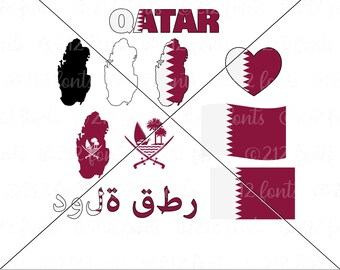 Qatar Flag & Map SVG Pack: Qatari Graphics, Silhouette Clip Art (Digital Download)