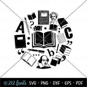 英語教師 SVG、教師 PNG、文学 SVG、英語クラスアート、学校グラフィック、教育カットファイル、文学 SVG、読書 SVG