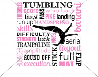 Tumbling Word Art: Gymnastics Clip Art (SVG, PNG, JPG)