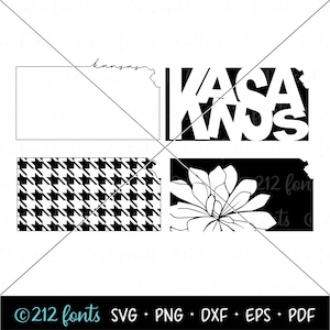 Kansas State Map Outline: Typography, Silhouette (Digital Cut Files)