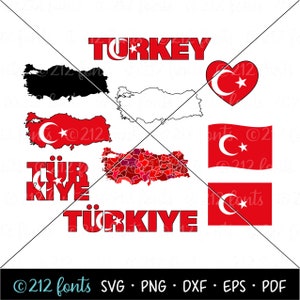 Turkey Flag and Country svg Pack, Turkey SVG, Turkey Maps Silhouette, türkiye Outline, Turkey Maps Clip Art, Turkish SVG, Turkiye svg