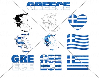 Greklands flagga och karta SVG-paket: Grekisk kontursilhuett (digital nedladdning)