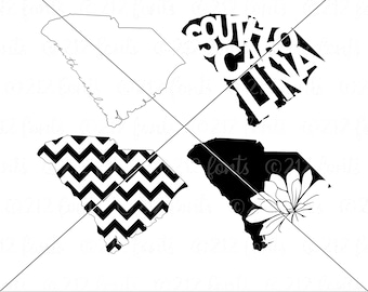 South Carolina Karte Umriss: SVG, PNG, JPG Dateien (Digitaler Download)