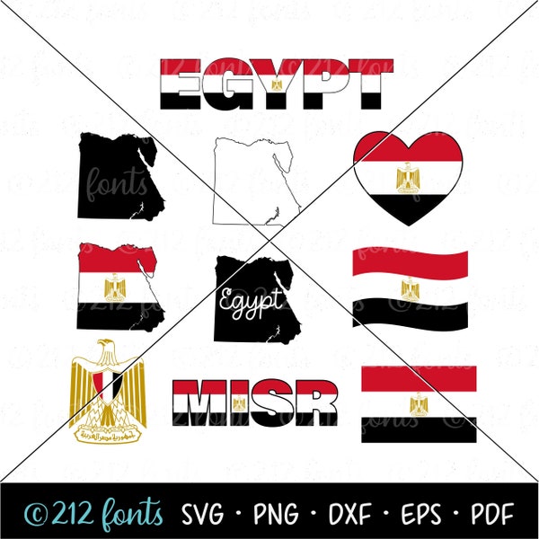 Drapeau égyptien et pays svg Pack, Egypte SVG, Egypte cartes Silhouette, Egypte contour, drapeaux égyptiens et cartes Clip Art, Art égyptien SVG