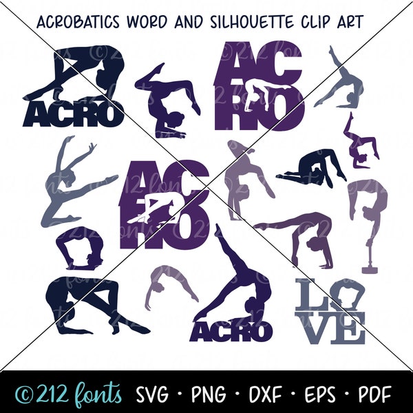 Acro Clip Art, Akrobatik Gymnastik Png, Jpg SVG-Format, Acro Word JPG, Acro Single Grafik Bundle, Tänzerin Schnittdateien, Acro DXF Aufkleber Datei