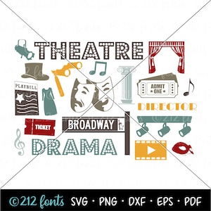 Theatre SVG, Drama Teacher Png, Theatre Icons svg, Digital Theatre Art, Acting Graphics, Broadway Cut File DXF, Acting Coach SVG, Actor png