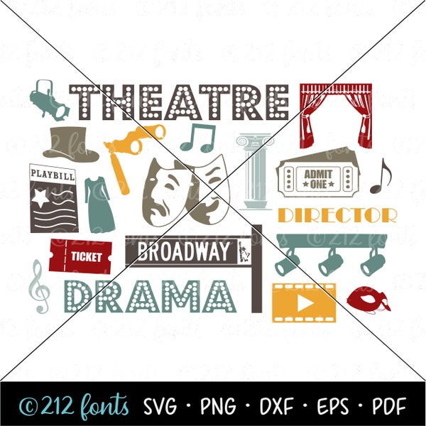 Theatre SVG, Drama Teacher Png, Theatre Icons svg, Digital Theatre Art, Acting Graphics, Broadway Cut File DXF, Acting Coach SVG, Actor png